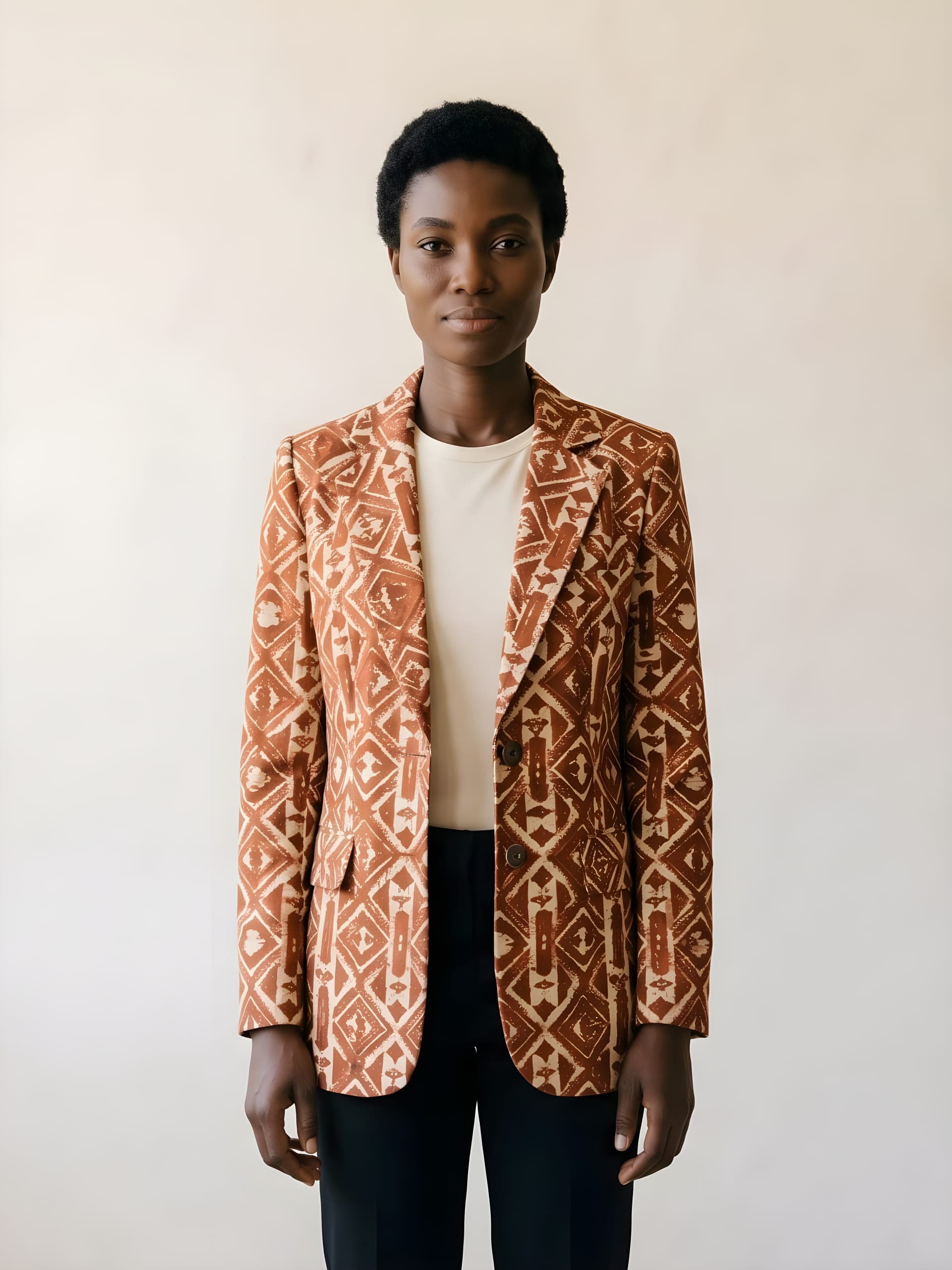 Wax Print Blazer, full look