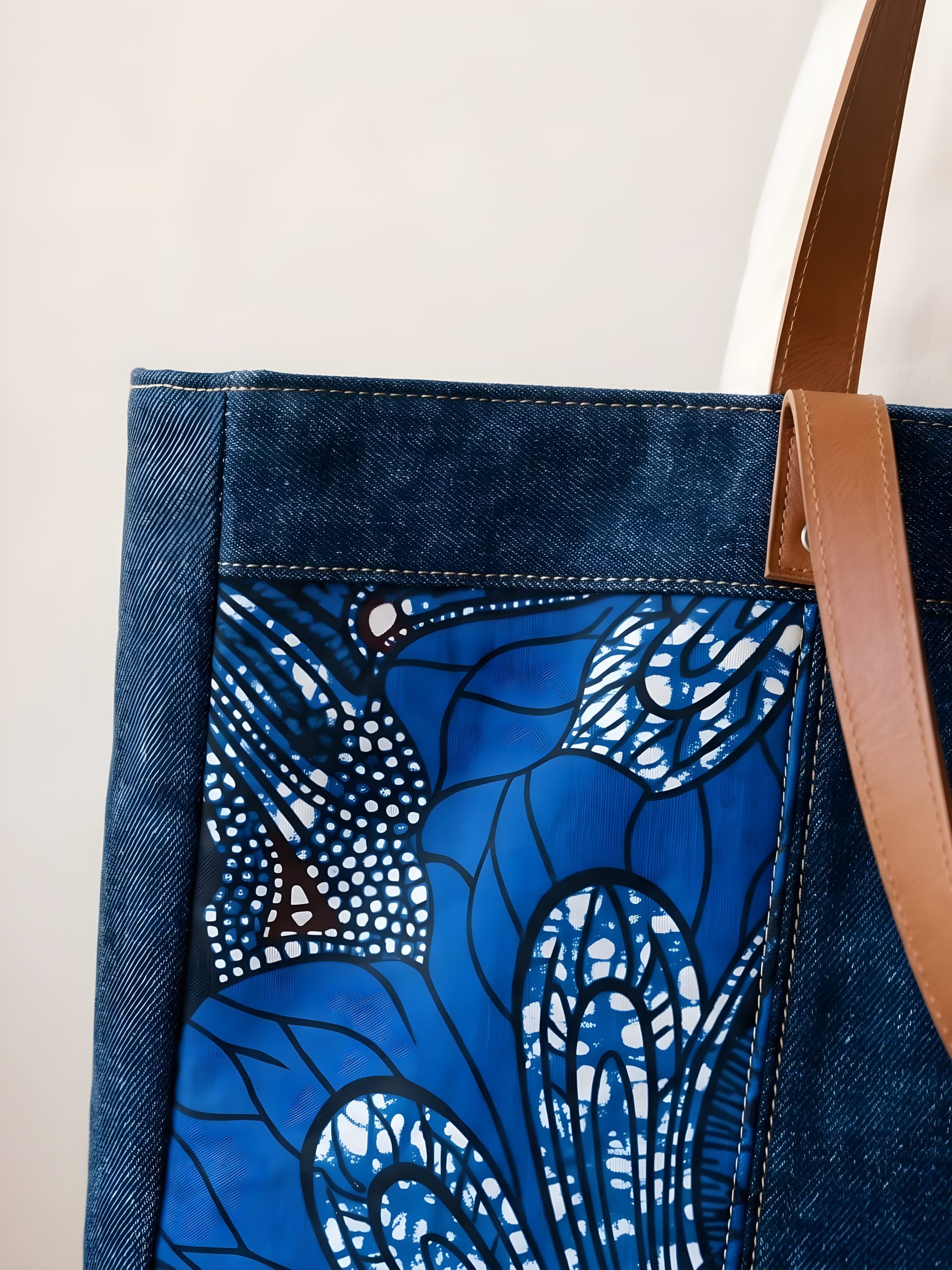 Ankara Denim Tote, close-up of the print