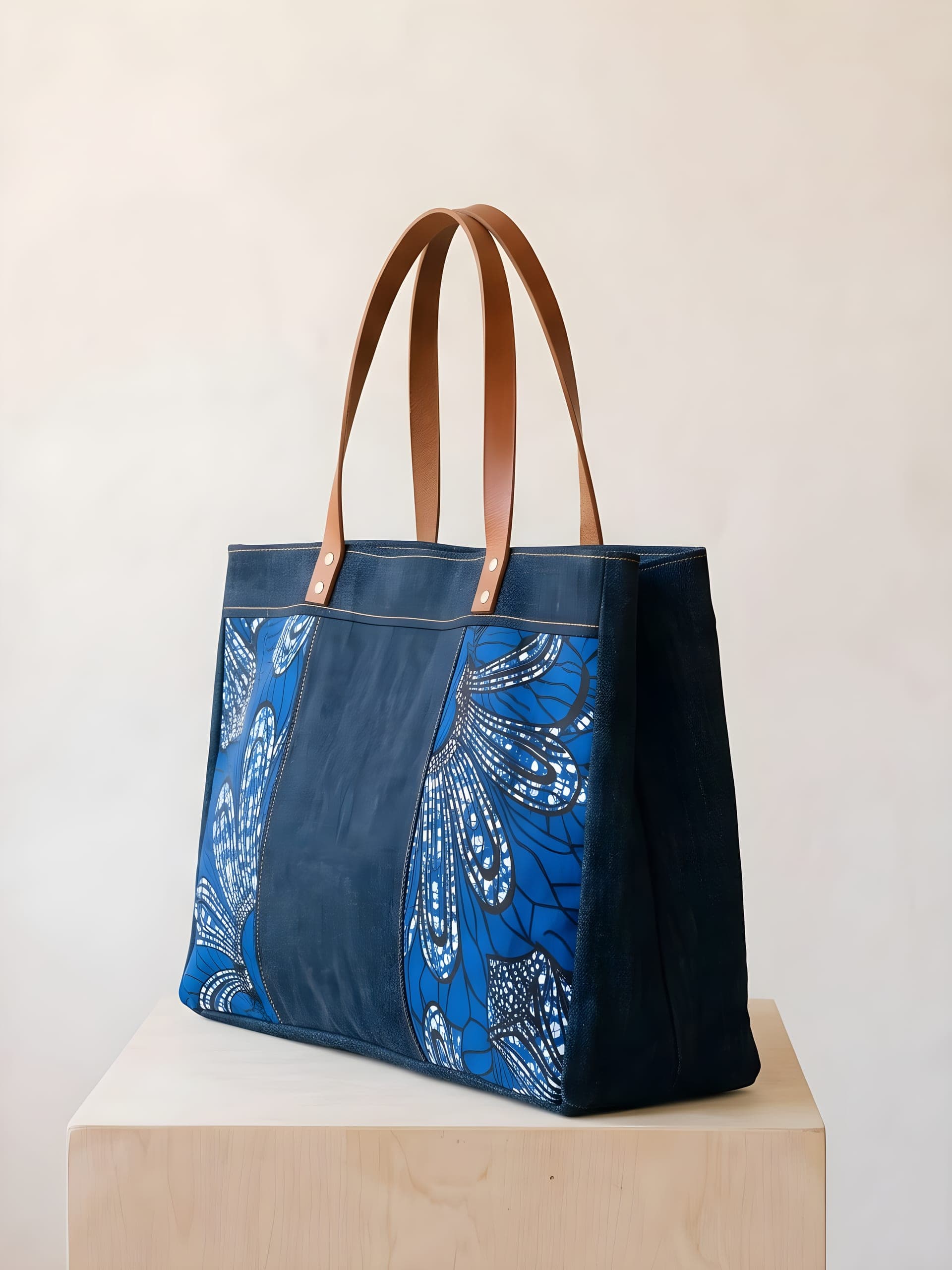 Ankara Denim Tote, side view