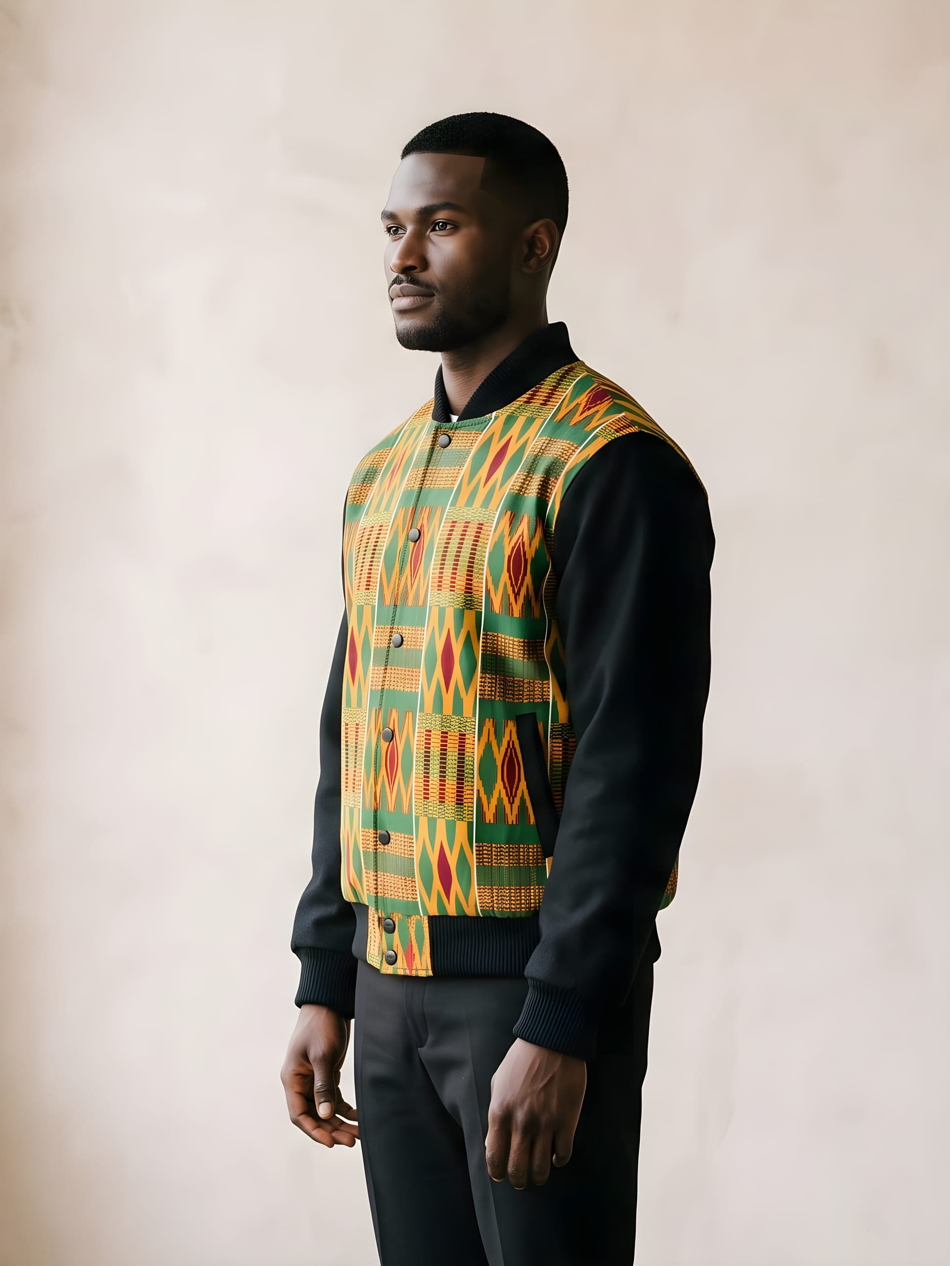 Kente Varsity Jacket, side view