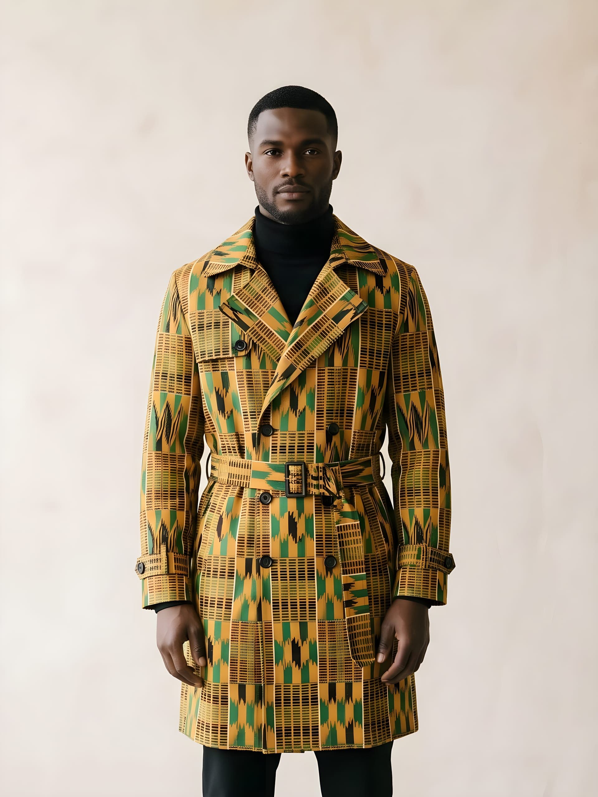 Kente Trench, full look