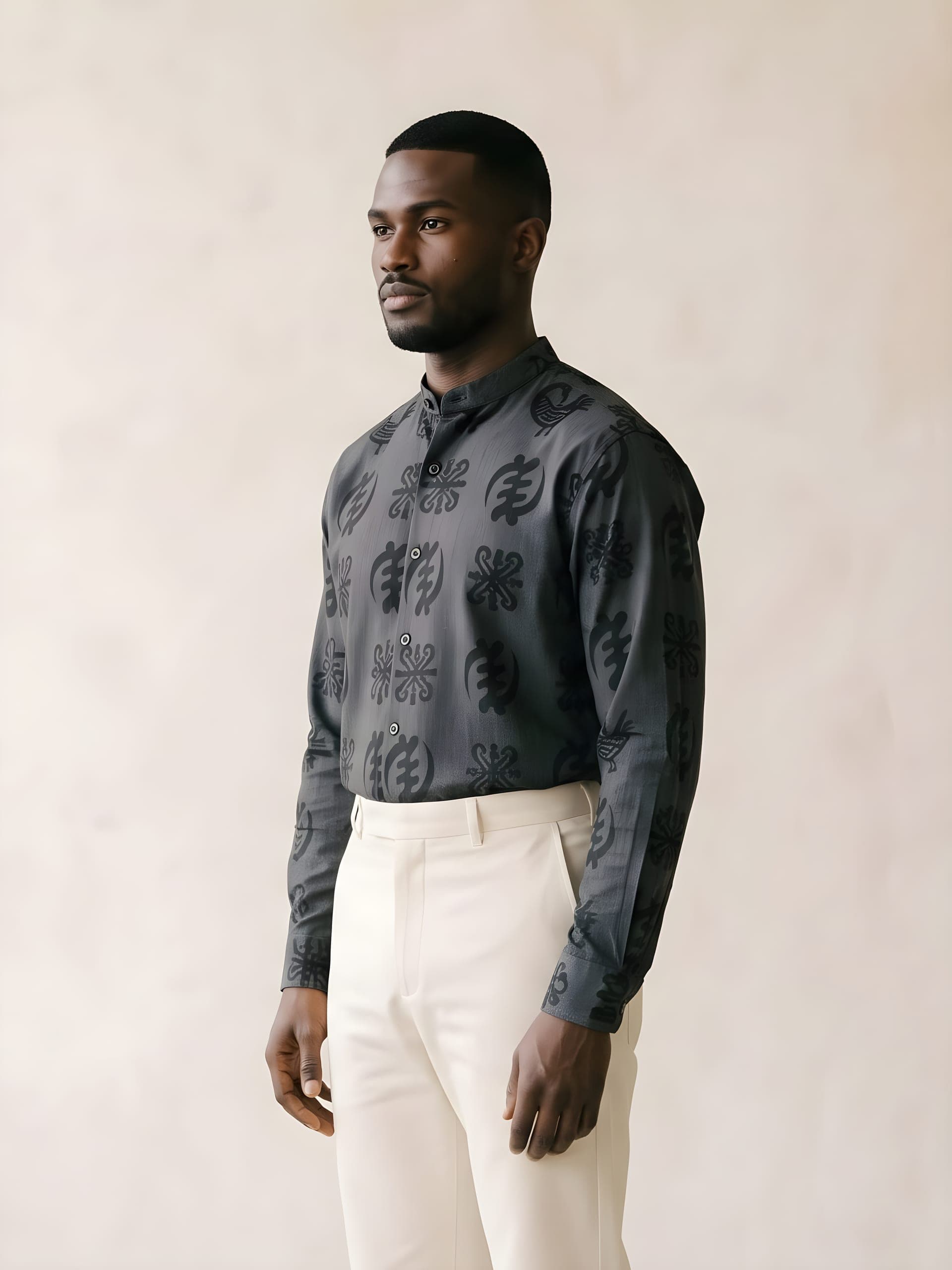 Adinkra Mandarin Shirt, full look