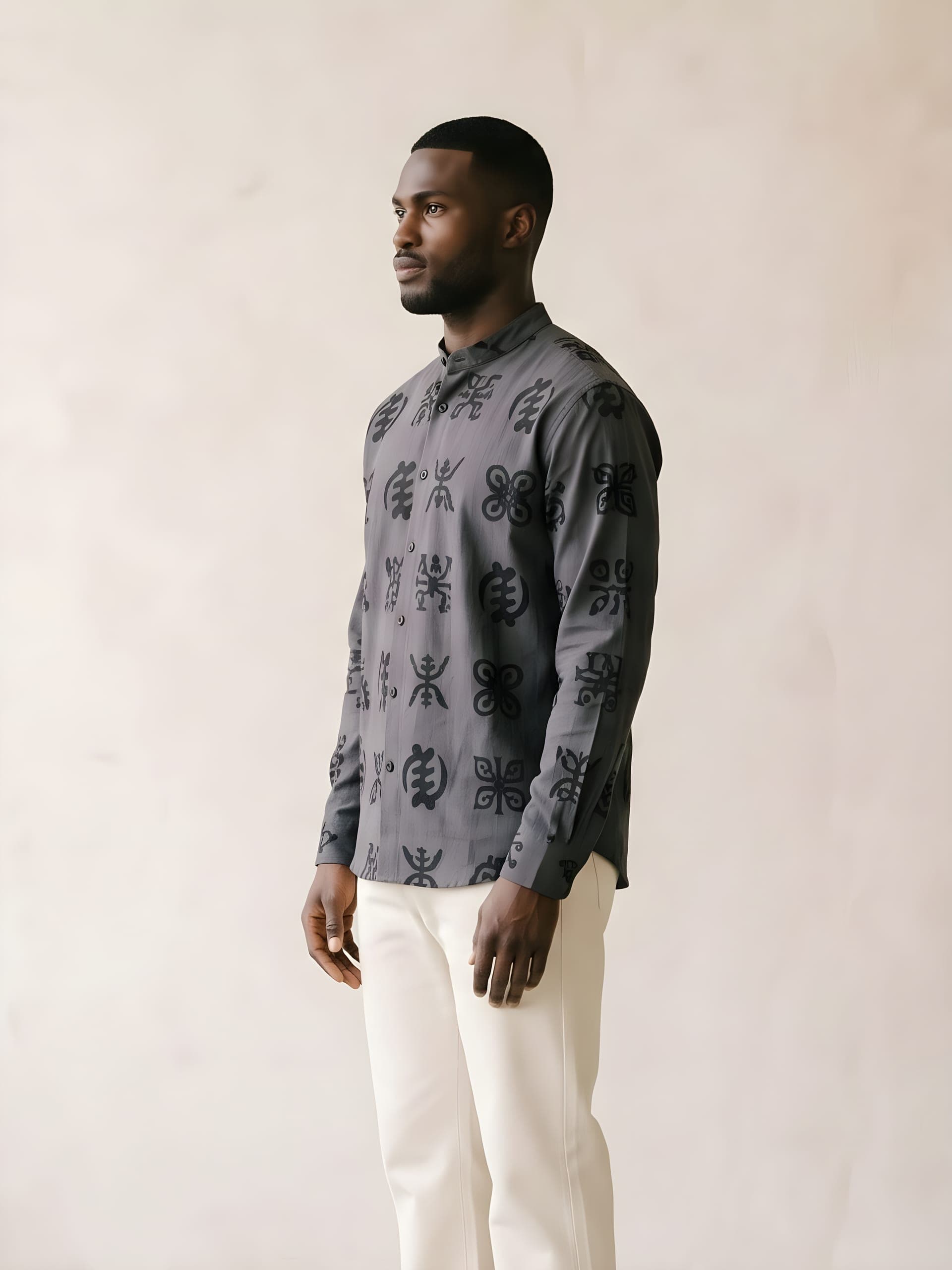 Adinkra Mandarin Shirt, side view